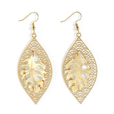 HOLLOW YELLOW SHELL LEAF CARVED EARRINGS_CWMM4366