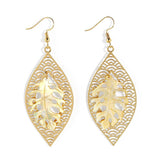 HOLLOW YELLOW SHELL LEAF CARVED EARRINGS_CWMM4366