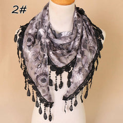 COLORFUL HOLLOW TASSEL LACE TRIANGLE SCARF VEIL_CWMM1989