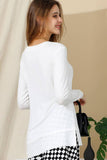 Solid V Neck Long Sleeved Shirt_Cwttl1434