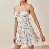 Strap Up V-Neck Waist Slimming A-Line Short Dress