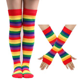 COLORFUL STRIPED KNEE SOCKS AND GLOVES SET_CWMS0309