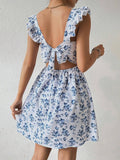Sweet Fit & Flare Floral Ruffle Sleeves Dress