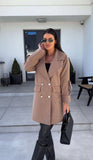 Solid-Color H-Shaped Suit Collar Long Jacket