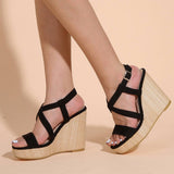 SOLID COLOR SQUARE TOE CROSS STRAP HIGH HEELS_CWSHS0645
