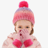 CHILDRENS FUR BALL HAT AND GLOVES TWO PIECE SET_CWMM2813