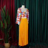 PRINTED TOP PLEATED LONG SKIRT TWO PIECE SUIT_CWSTB1137