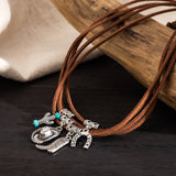 Western Cowboy Hat Turquoise Multi-Layer Necklace