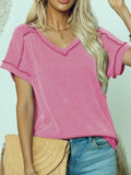 Womens Fashion Colorblock Twist V-Neck Tee