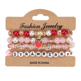 Cwmm10452_Cute Strawberry Fruit Charm Beaded Bracelet Set