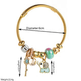 Trendy Elephant Key Letter Beaded Steel Bracelet_Cwmm8567