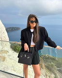 Solid Short Jacket With Large Pocket Stand Collar