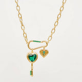 FASHIONABLE EMERALD HEART KEY NECKLACE_CWMM5541