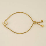 Cwaje1959_Adjustable Four Leaf Clover Letter Shell Bracelet