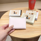 Cute Embroidered Dachshund Tricolor Trifold Wallet_Cwab06209