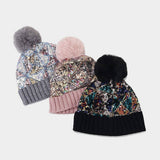 COLORFUL SEQUINED POM POM KNITTED HAT_CWAH1613