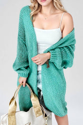 Cwocal00569_Long Loose Long-Sleeved Knitted Cardigan