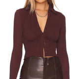 Waffle Solid Color Long Sleeve Knit Shirt