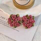 HANDMADE ROSE CHIC FRESH FABRIC STUD EARRINGS_CWMM6267