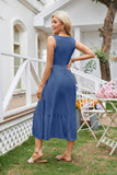 Square Neck Pleated Large Swing Sleeveless Dress