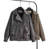 Washed Pu Leather Lapel Heavy Zipper Leather Coat