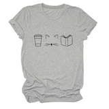 CUTE CAT LINE ART TEE COFFEE CUP PRINT SHIRT_CWTTSL0508