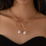 Waterdrop Imitation Pearl Fashion Metal Necklace_Cwmm3129