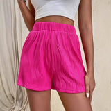 Solid-Color High-Waisted Textured Casual Shorts