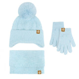 KNITTED POM POM EARMUFF HAT THREE PIECE SET_CWMM2804