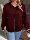 Waffle Coat With Hooded Drawstring Sports Zipper