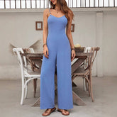 Solid-Color Woven Wood Bead Halter Jumpsuit