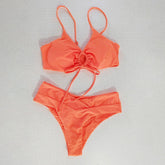 Tied Bow Bikini Set-Solid Color Sexy Swimsuit_Cwmw0189