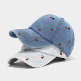 Vintage Cherry Embroidered Denim Baseball Cap_Cwah04665