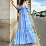 Solid Color One-Line Shoulder-Top Long Dress
