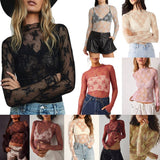 SEMI SHEER MESH LACE TOP BOTTOMING SHIRT_CWTBLL2660