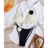 3D FLORAL BIKINI SET BLACK WHITE SWIMSUIT_CWMW0701