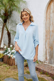 Solid-Color Loose Mid-Sleeved Chiffon Shirt