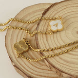 Cwaje1959_Adjustable Four Leaf Clover Letter Shell Bracelet