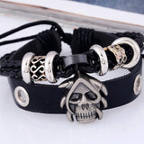 NEW BEADED SKULL BRAIDED LEATHER BRACELET_CWMM4519
