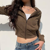 Waist-Cinching Zipper Stand-Up Collar Jacket