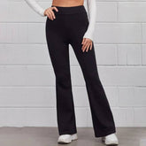 Solid color high-waisted slim-fit pants_cwblp1080