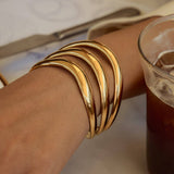 MINIMALIST 3 LAYER OPEN BANGLE 18K GOLD STEEL_CWAJE4690