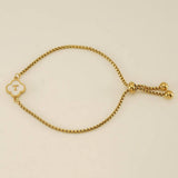 Cwaje1959_Adjustable Four Leaf Clover Letter Shell Bracelet