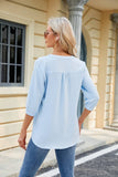 V Neck Button Solid Color Loose T Shirt_Cwtsts0188