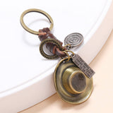 Vintage Alloy Cowboy Hat Cowhide Keychain_Cwmm4724