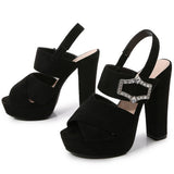 BLACK BUCKLE OPEN TOE CHUNKY HIGH HEELS_CWSHH0131