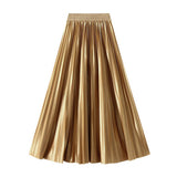 SLIMMING SHINY HIGH WAIST PLEATED MIDI SKIRT_CWBMS0329