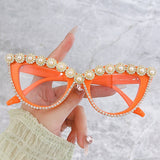 HANDMADE RHINESTONE PEARL RETRO CAT EYE SUNGLASSES_CWASG0268