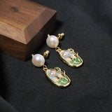 NEW HIGH END RETRO LITERARY SUNSET PEARL EARRINGS_CWAJE3794