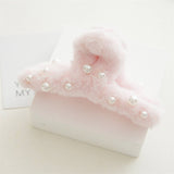 Pearl Fuzzy Hair Claw Clips For Fall,Winter_Cwaha0376